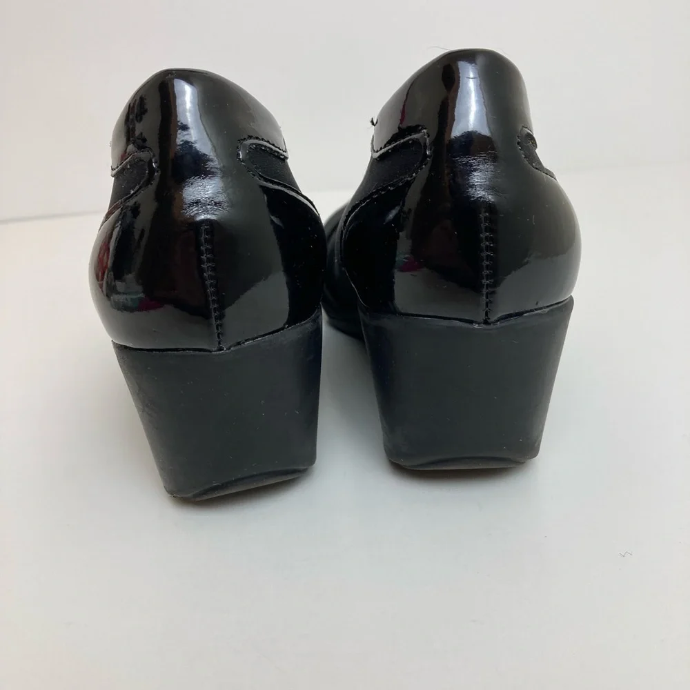 *Kenneth Cole Reaction Don’t Cross Me Faux Black Patent Leather Wedge Shoes #SR